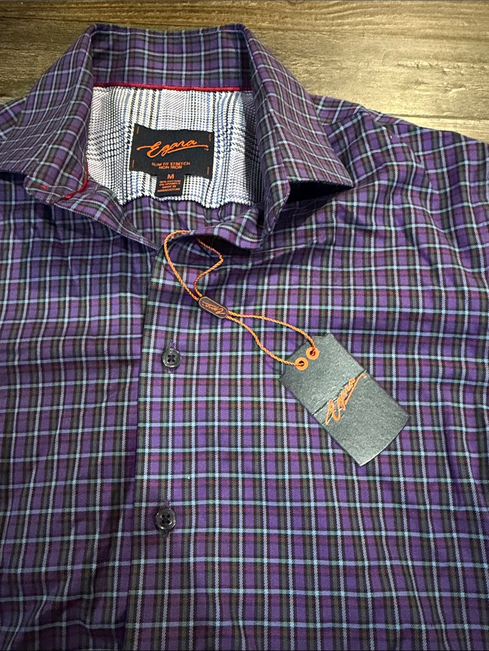 Egara Men's Purple Plaid Button-Down Shirt - Picture 3 of 6